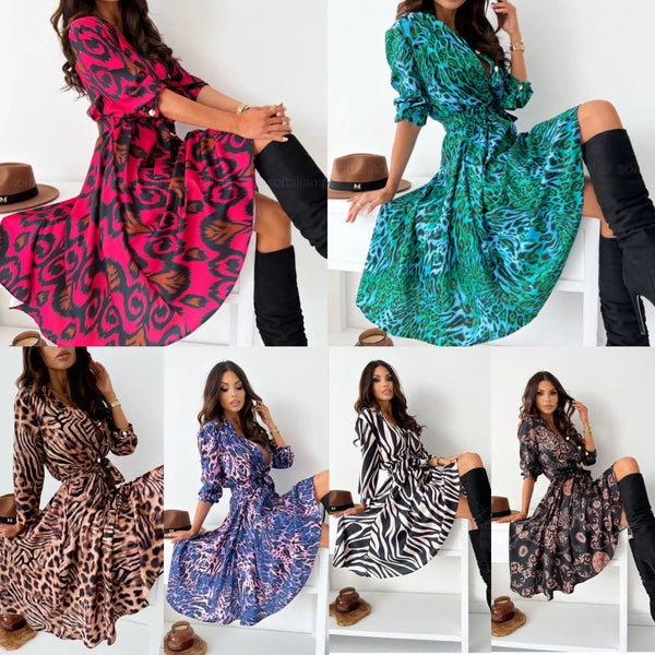 Savage long dress with loose-fitting floral zebra and leopard print maxi dress with long sleeves