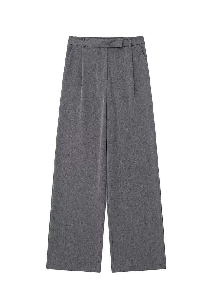 Pantalon La Ligne Droite noir à taille haute avec fermeture zippée sur le devant