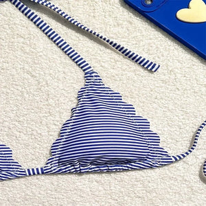 Bikini tanga à ficelles deux pièces rayé bleu blanc L'océan - GUAPPAA