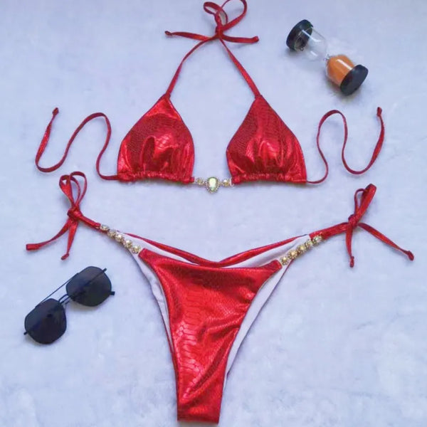 Bikini string ficelle sexy brésilien avec bijoux push-up Full Moon