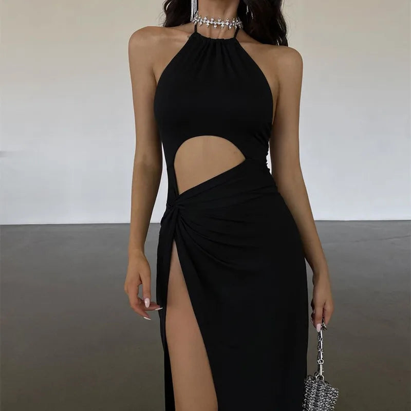 Robe longue noire fendue et ouverte au ventre La Différence - GUAPPAA