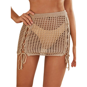 Mini jupe crochet tricot résille large laçée sur les côtés Bora-Bora - GUAPPAA
