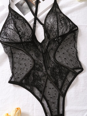 Body string transparent en dentelle et à pois noir Régal - GUAPPAA