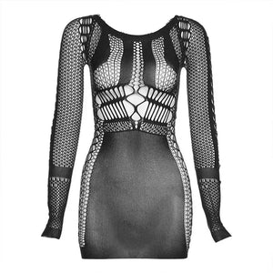 Mini robe résille noire manches longues La Faille Noire noir - Mini robe résille - image 5