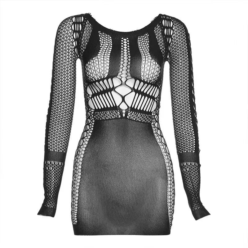 Mini robe résille noire manches longues La Faille Noire noir - Mini robe résille - image 5