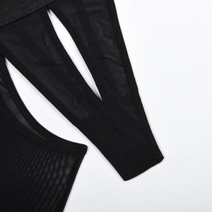 Ensemble lingerie 4 pièces noir string soutien-gorge à fentes porte-jarretelles et collier Matador - GUAPPAA