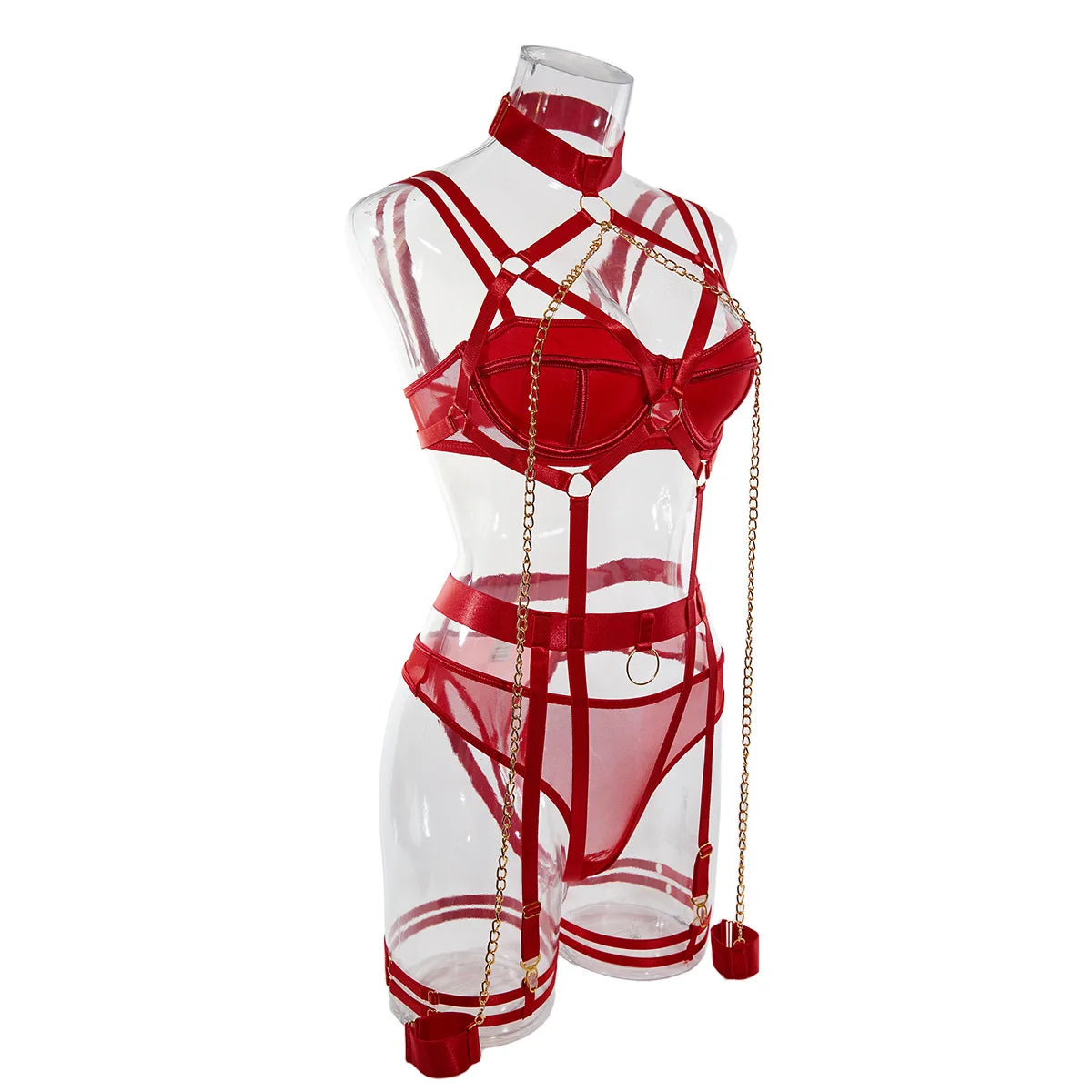 Ensemble lingerie 4 pièces à chaînes transparent L'escalade - GUAPPAA