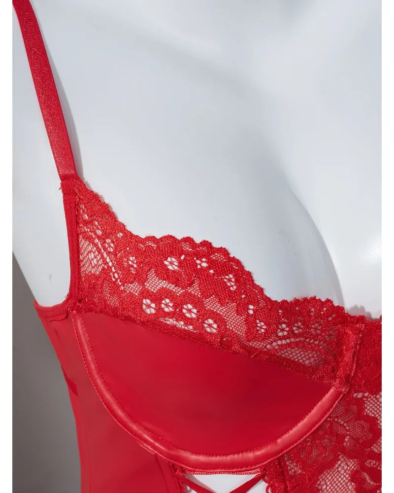Body string dentelle et imitation cuir avec jarretières St-Jean - GUAPPAA