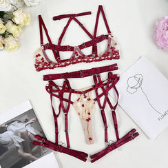 Lingerie bandage rouge 4 pièces ensemble érotique La Bonté - GUAPPAA
