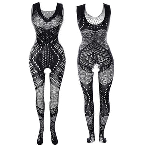 Bodystocking résille La Maille Secrète, vue portée de la coupe près du corps