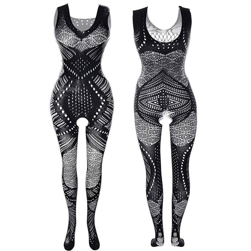 Bodystocking résille La Maille Secrète, vue portée de la coupe près du corps