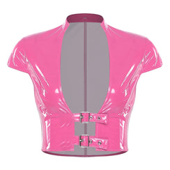 La Féline – Haut court vinyle brillant femme clubwear