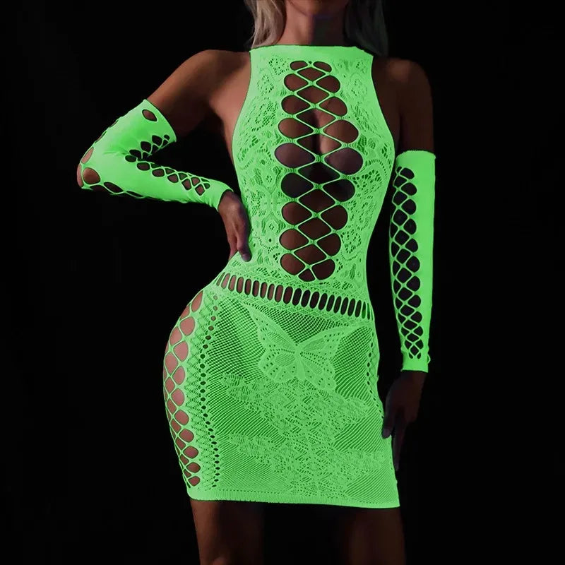 Ensemble lingerie La Maille Nocturne, vue portée de la construction en résille polyester