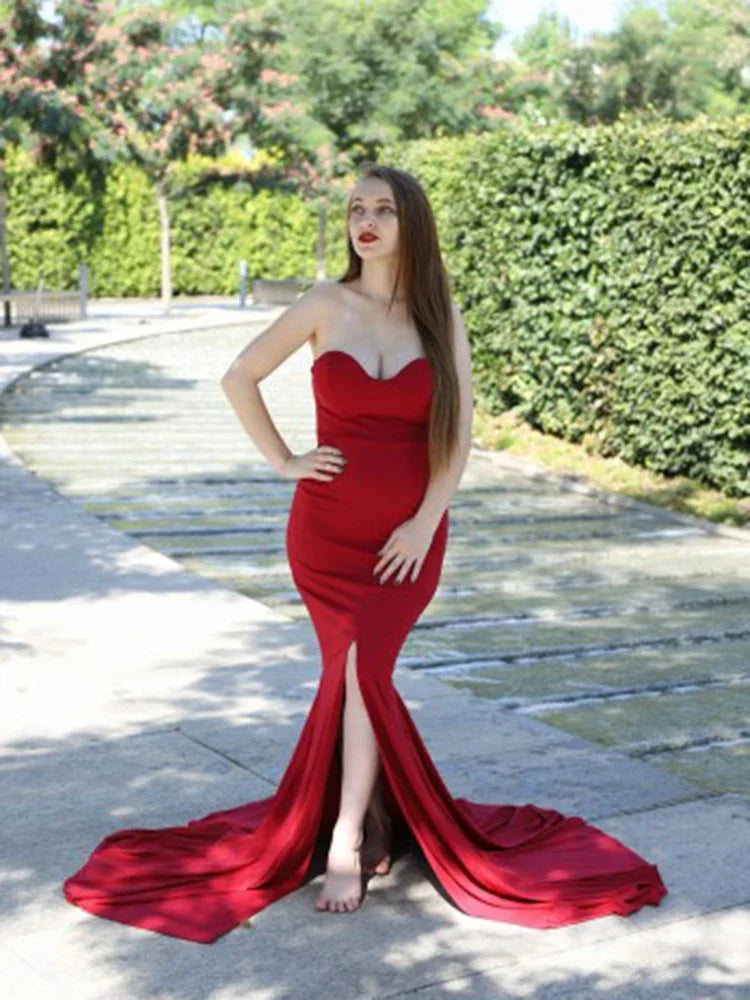 Robe longue fendue à traîne sans bretelles Illusion - GUAPPAA