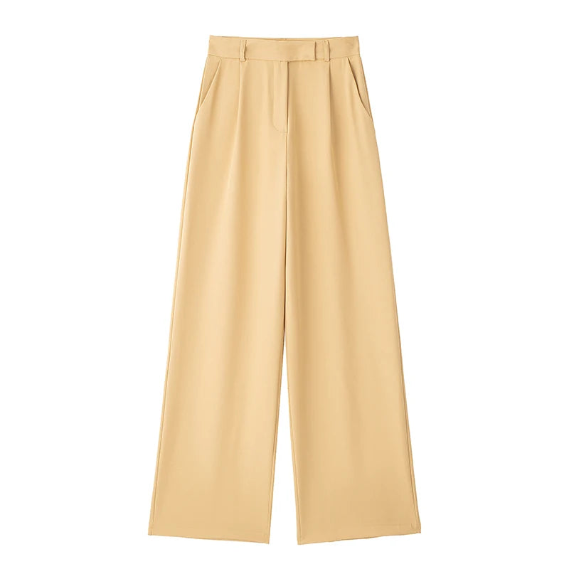 Vue de profil du pantalon droit La Ligne Droite montrant la taille haute