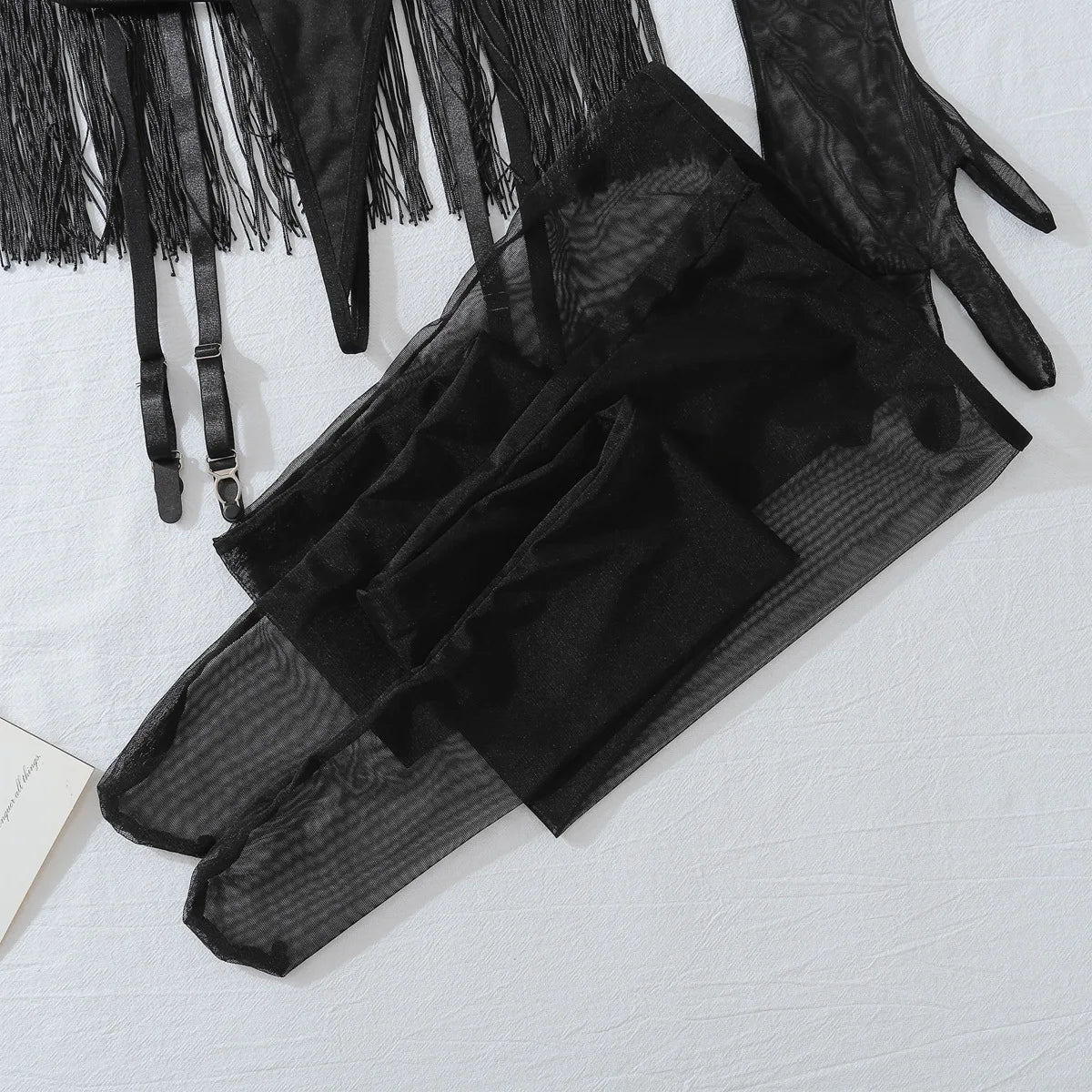 Lingerie sexy ensemble à franges seins nus gants collants porte-jarretelles Milena - GUAPPAA