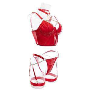 Ensemble lingerie érotique vinyle simili à chaînes dorées La Muse - GUAPPAA