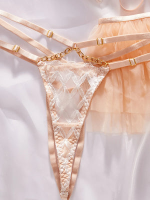 Ensemble sexy bustier lacé string porte-jarretelles frou-frou et jarretières Impérial - GUAPPAA