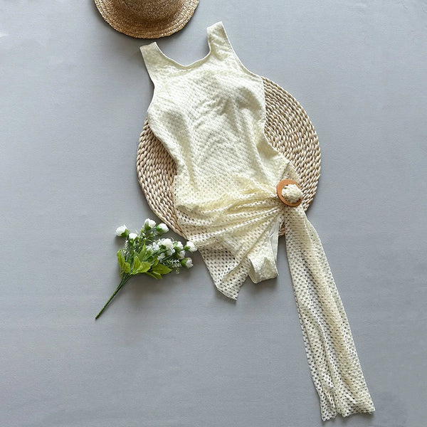 Maillot de bain une pièce ivoire chic avec paréo assorti Luxia