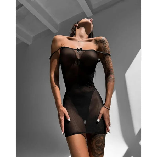 Tenue érotique sexy transparente dos nu laçé avec string Voilage