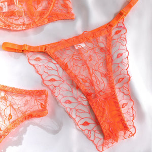 Lingerie dentelle sexy transparente cinq pièces avec porte-jarretelles Perception - GUAPPAA