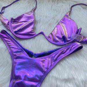 Bikini string tanga taille haute violet bleu Caméléon - GUAPPAA