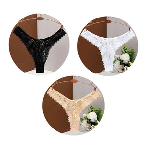 Les Trois Secrets, assortiment noir blanc et kaki de trois strings taille basse