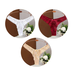Lot de 3 strings dentelle Les Trois Secrets, vue portée de la coupe taille basse