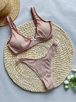 Maillot de bain deux pièces à petits carreaux push-up string Constance - GUAPPAA