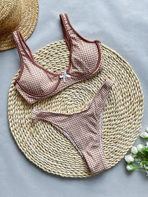 Maillot de bain deux pièces à petits carreaux push-up string Constance - GUAPPAA