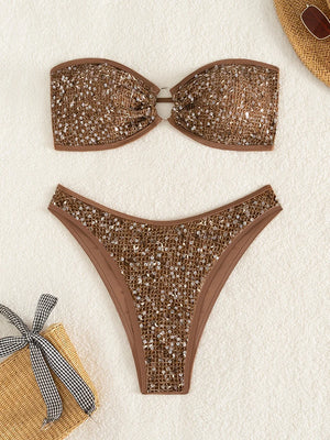 Bikini bandeau pailletté brillant brésilien - La Sequoia Rose - Bikini - image 8