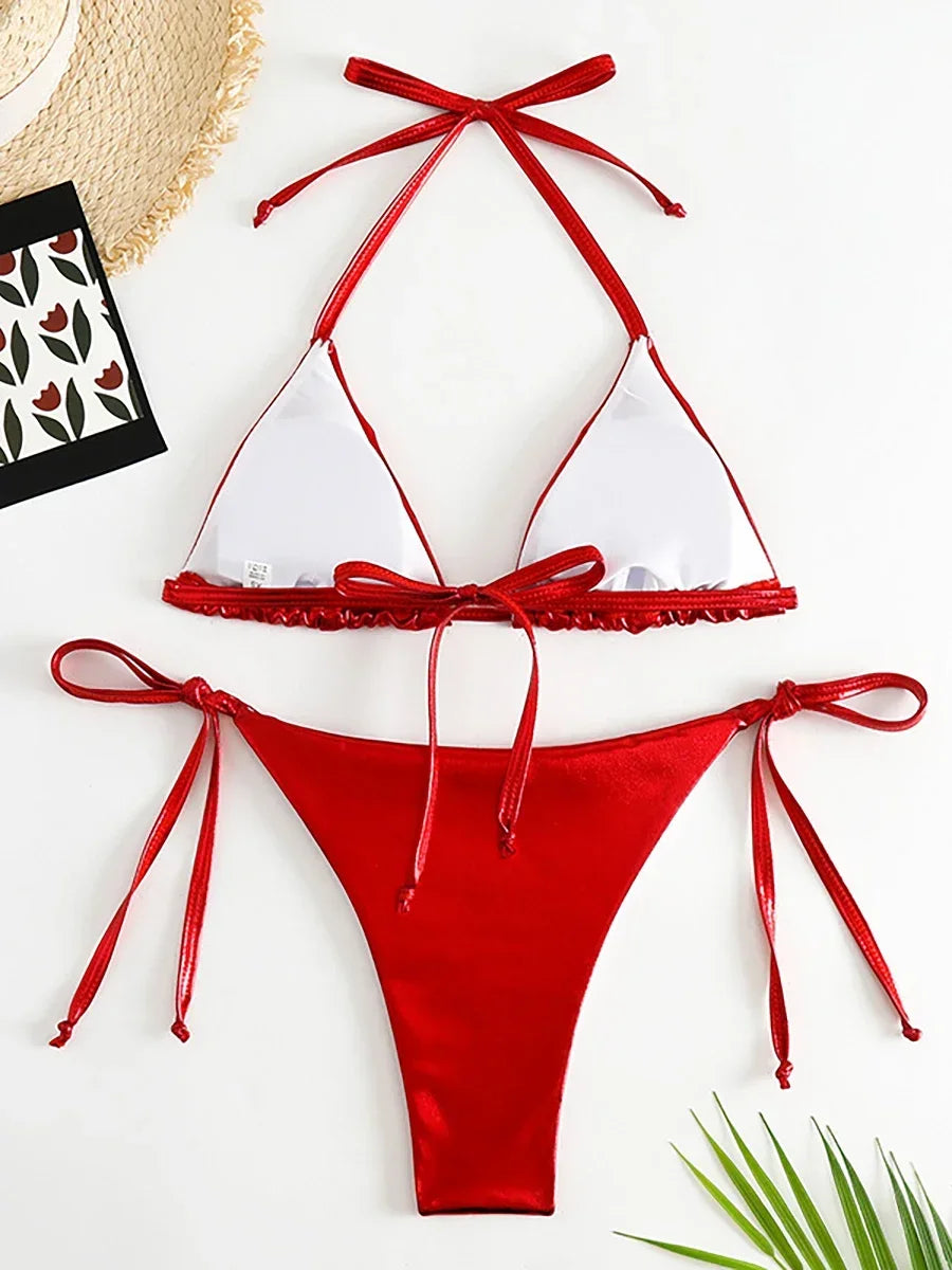 Bikini string ficelle tanga métallisé push-up triangle Playacar - GUAPPAA