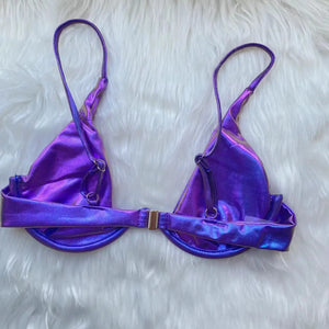 Bikini string tanga taille haute violet bleu Caméléon - GUAPPAA