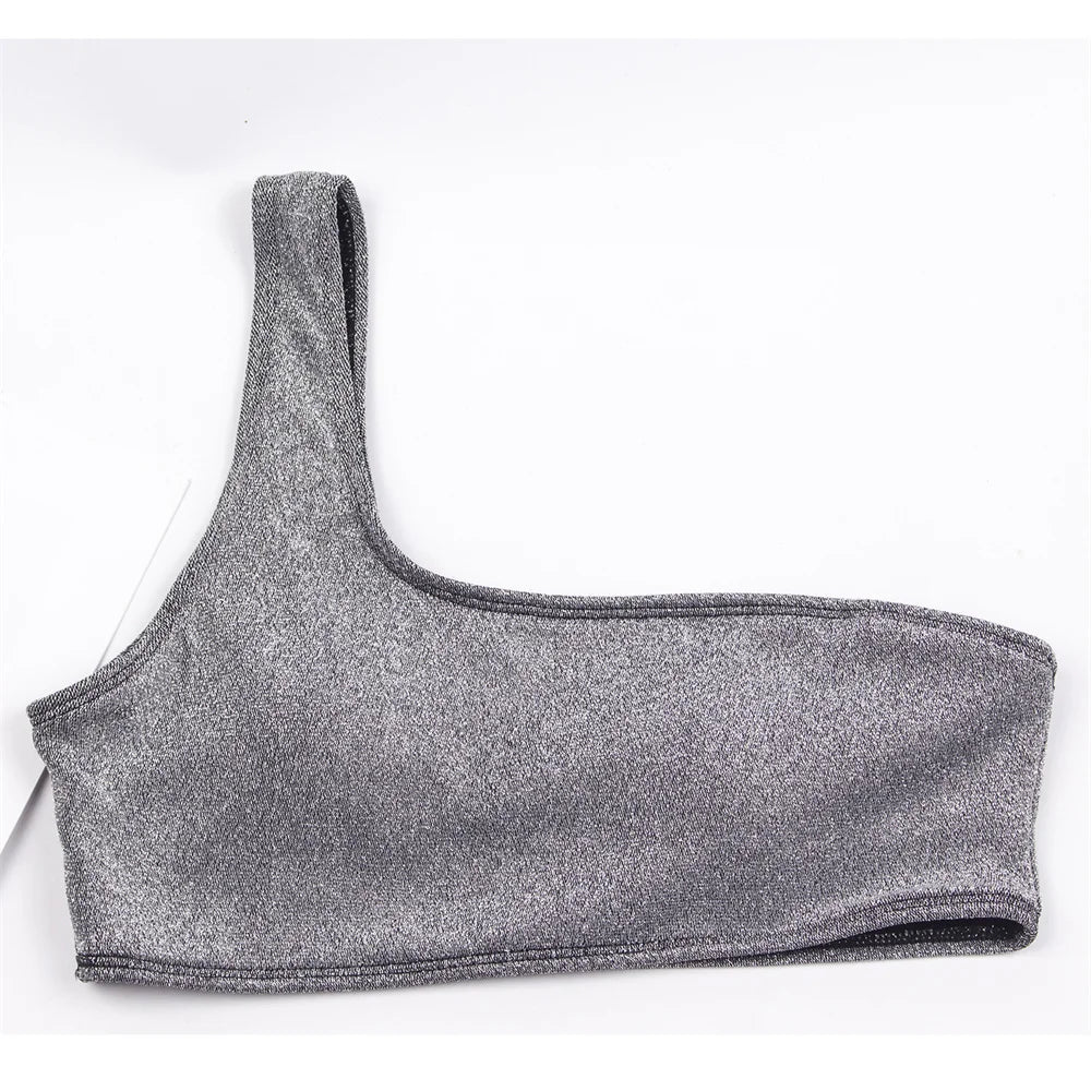 Maillot de bain deux pièces échancré brillant bandeau une bretelle Latades - GUAPPAA