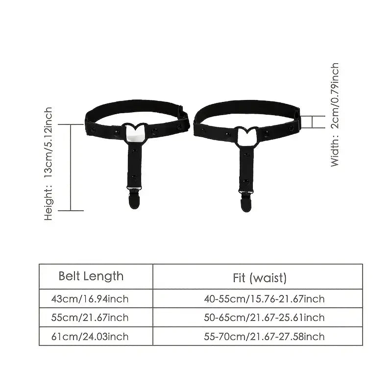 Adjustable Heart Leg Garter With Anti-Slip Clips,Elastic Y2K Gothic Thigh Garter For Ladies Black - GUAPPAA