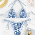 Maillot de bain deux pièces échancré marron bleu fleuri Terre d'eau - GUAPPAA