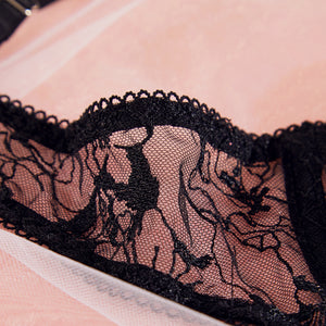 Lingerie dentelle transparente sexy ensemble cinq pièces avec porte-jarretelles et jarretières Saint-Sauveur - GUAPPAA