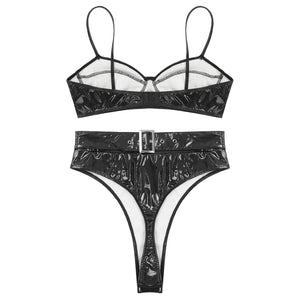 Lingerie latex simili deux pièces string taille haute et soutien-gorge Libertina - GUAPPAA