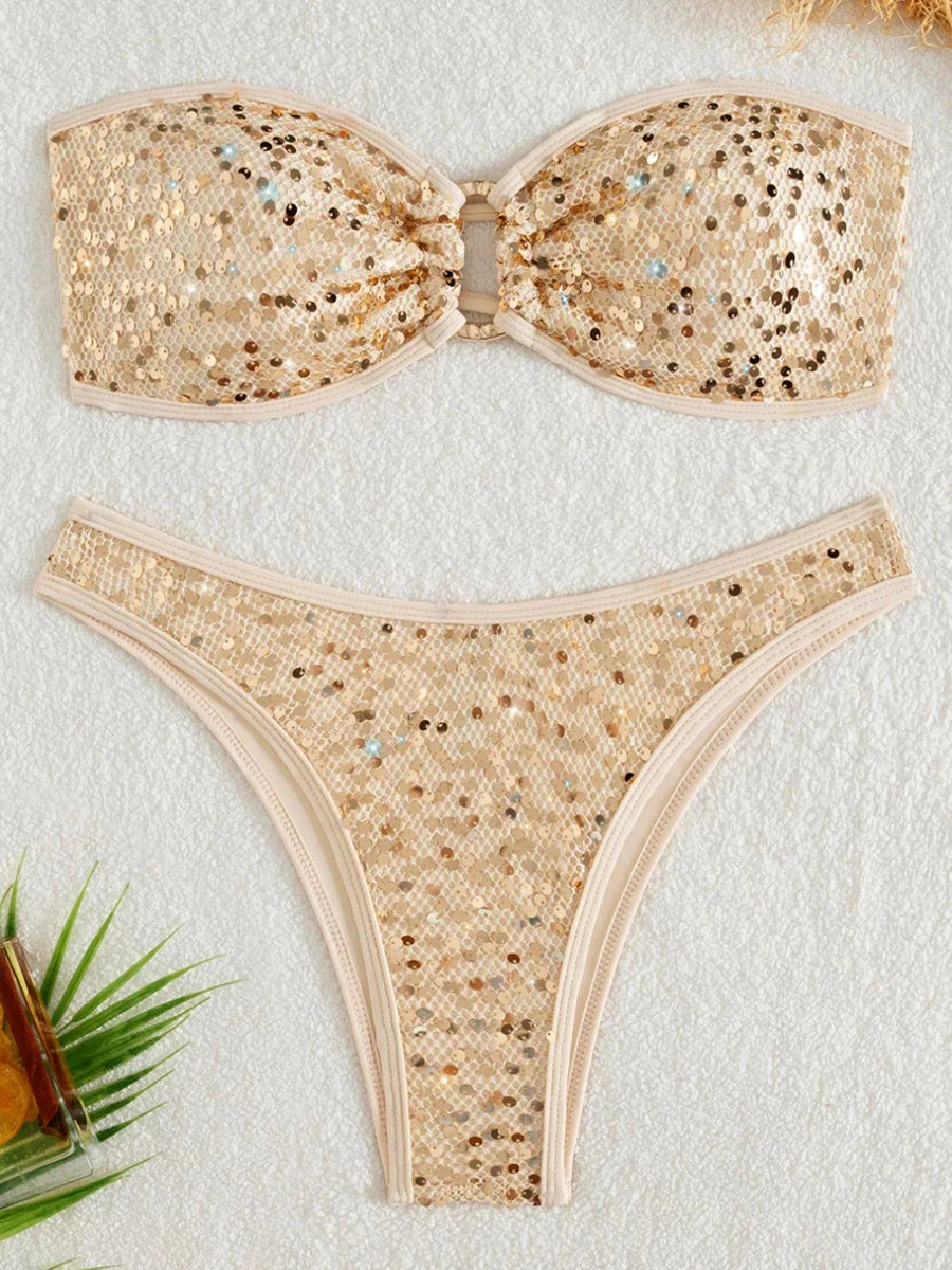 Bikini bandeau pailletté brillant brésilien - La Sequoia Rose - Bikini - image 6