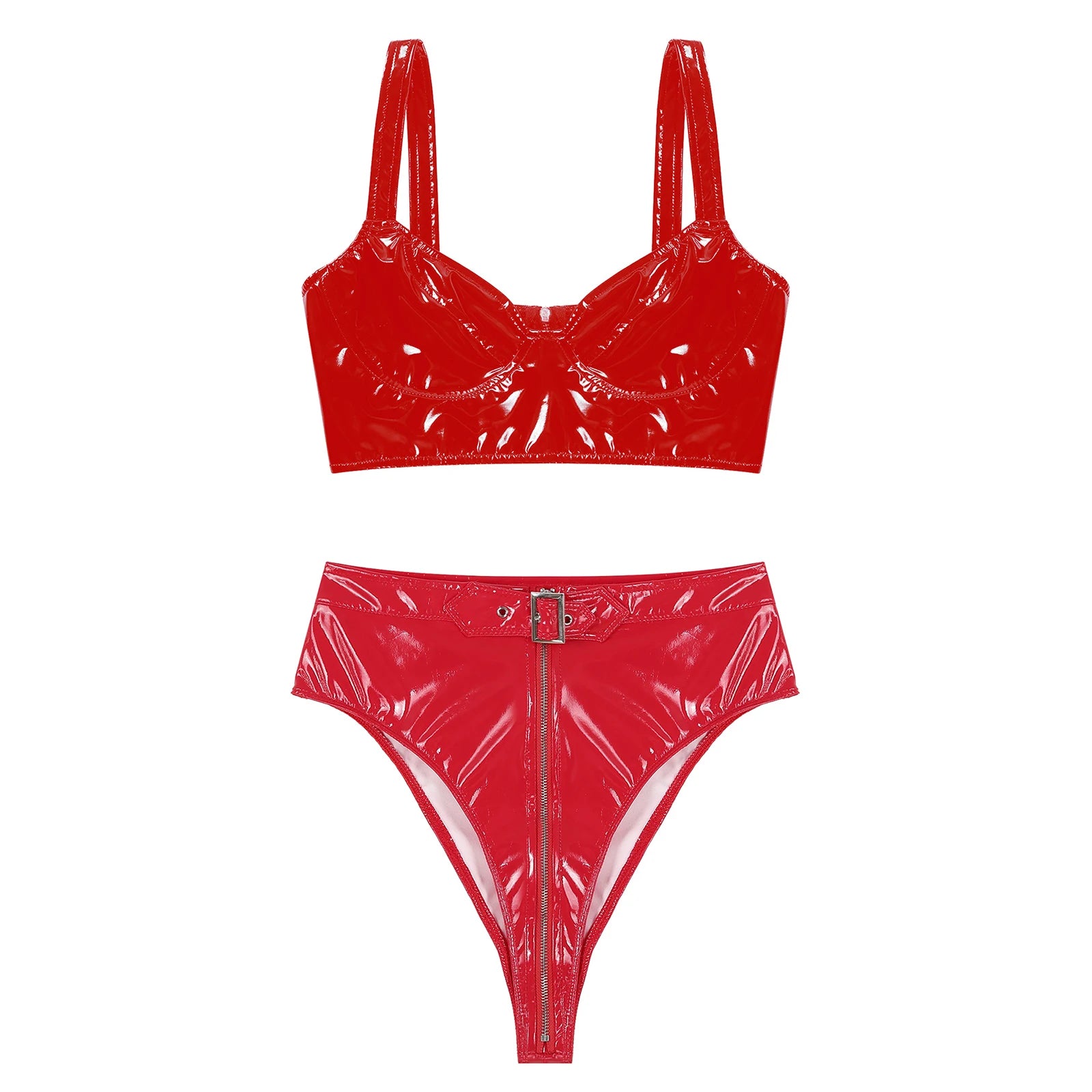 Lingerie latex simili deux pièces string taille haute et soutien-gorge Libertina - GUAPPAA