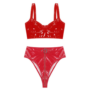 Lingerie latex simili deux pièces string taille haute et soutien-gorge Libertina - GUAPPAA