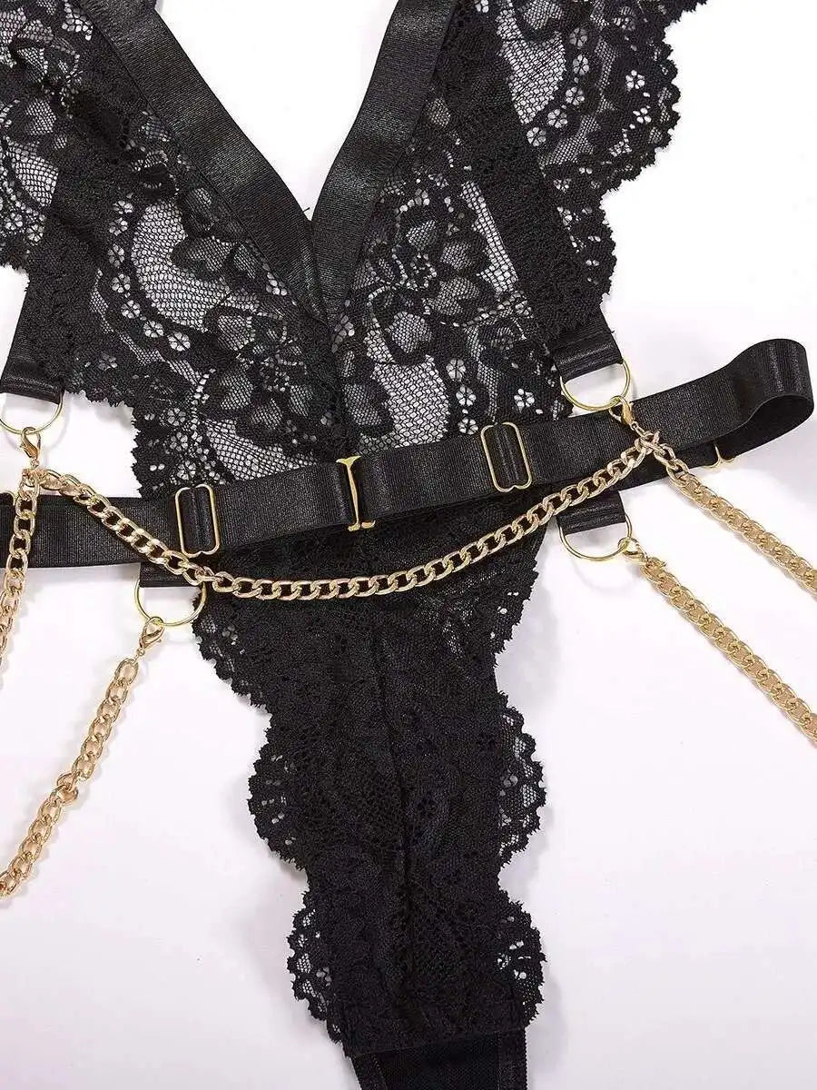 Body dentelle fleurie La Floraison Noire Black - Body en dentelle - image 3