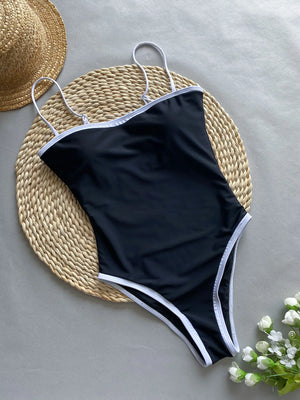 Maillot de bain une pièce échancré rétro femme blanc noir Bristol - GUAPPAA