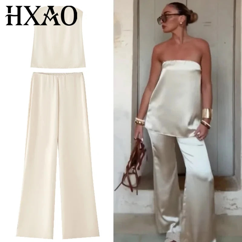 Top bustier et pantalon satiné à composer La Ligne Satinée