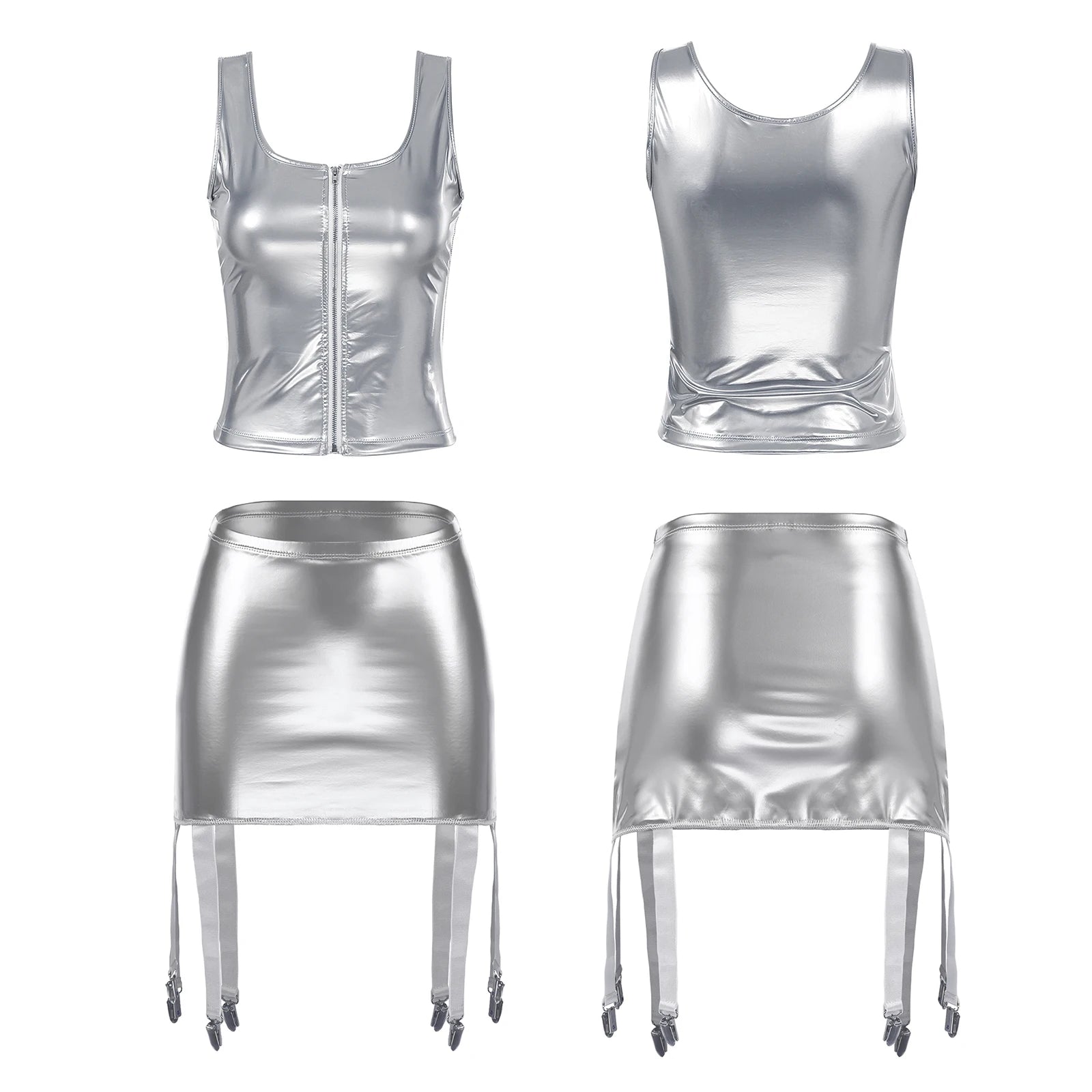 Ensemble deux pièces grande taille latex débardeur avec jupe jarretelles taille haute Capture - GUAPPAA