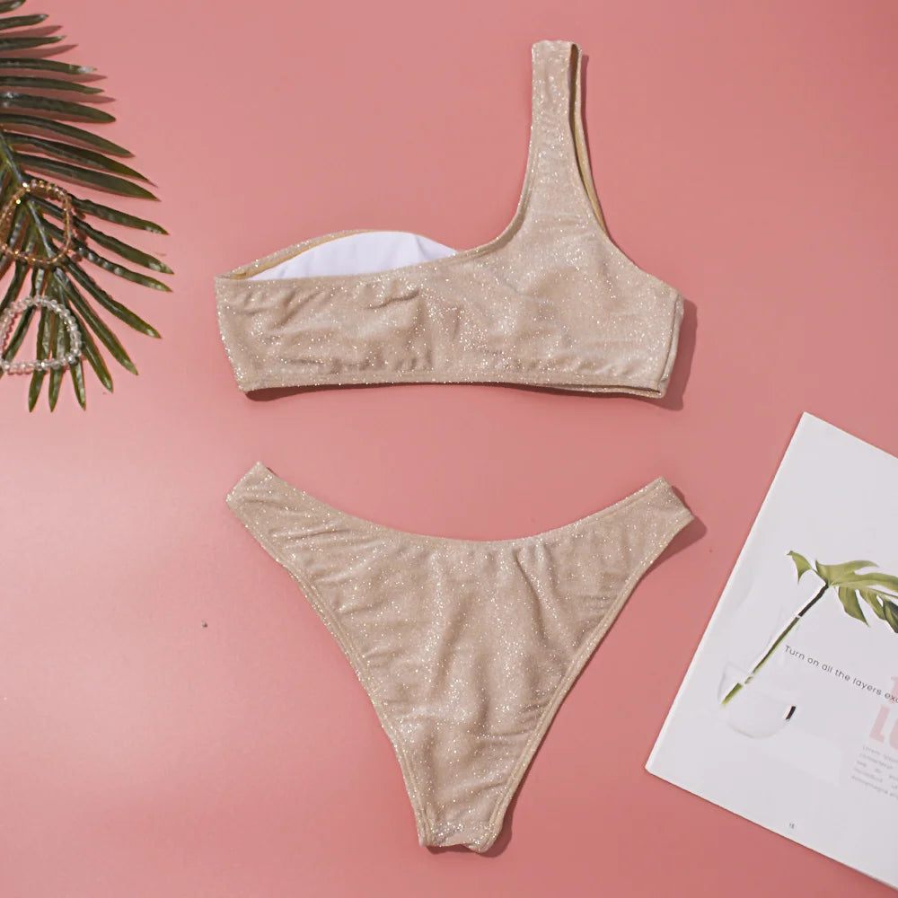 Maillot de bain deux pièces échancré brillant bandeau une bretelle Latades - GUAPPAA