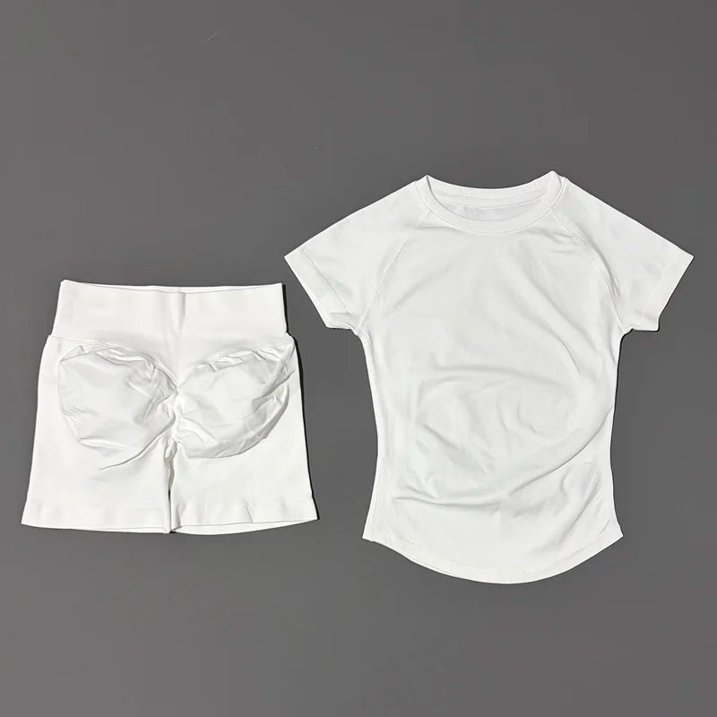 Ensemble L’Élan Souple bleu glacier sans couture avec short taille élastique