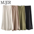 Jupe midi satinée Le Reflet Serein taille haute, vue principale du modèle pour femme