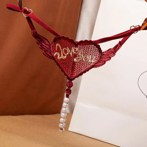 String dentelle florale Le Fil Secret – bordeaux brodé, détail cœur