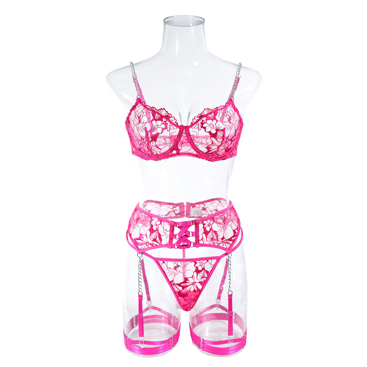 Lingerie dentelle transparente sexy ensemble cinq pièces avec porte-jarretelles et jarretières Saint-Sauveur - GUAPPAA